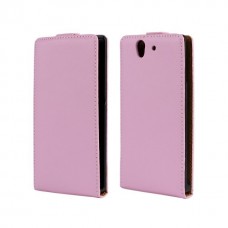 Sory Xperia ZL - Genuine Leather Up Down Flip Protective Phone Cover Case - Pink